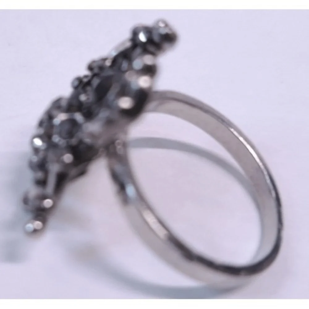 New Spider Ring 7.75 Marcasite Black Rhinestone 3D Silvertone Statement Bug Gift